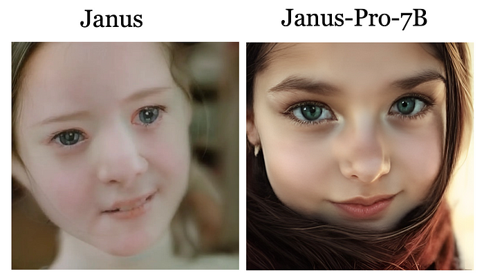 DeepSeek Janus 与 Janus-Pro 7b。美丽女孩的脸